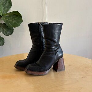 Feners Le Retro Noir Black Leather Ankle Boots Size 38